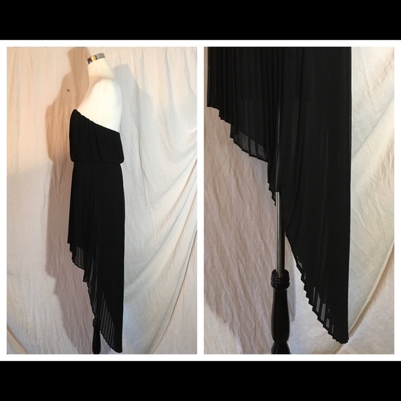 BCBGeneration Strapless Pleated Midi Dress Sz Small Pockets High Low Party Dress - Picture 3 of 6